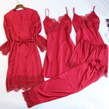 Load image into Gallery viewer, Women&#39;s Silk Satin Pajama Set 5 Piece