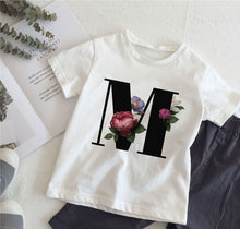 Load image into Gallery viewer, New Cartoon Flower English Alphabet Print Girls T Shirt Leisure Girl T-shirt Children Harajuku Boy Tshirt Kawaii Kids Tops Vogue