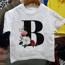 Load image into Gallery viewer, New Cartoon Flower English Alphabet Print Girls T Shirt Leisure Girl T-shirt Children Harajuku Boy Tshirt Kawaii Kids Tops Vogue