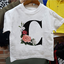 Load image into Gallery viewer, New Cartoon Flower English Alphabet Print Girls T Shirt Leisure Girl T-shirt Children Harajuku Boy Tshirt Kawaii Kids Tops Vogue