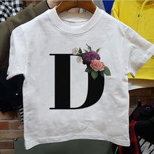 Load image into Gallery viewer, New Cartoon Flower English Alphabet Print Girls T Shirt Leisure Girl T-shirt Children Harajuku Boy Tshirt Kawaii Kids Tops Vogue