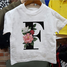 Load image into Gallery viewer, New Cartoon Flower English Alphabet Print Girls T Shirt Leisure Girl T-shirt Children Harajuku Boy Tshirt Kawaii Kids Tops Vogue