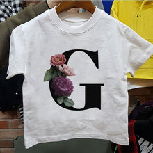 Load image into Gallery viewer, New Cartoon Flower English Alphabet Print Girls T Shirt Leisure Girl T-shirt Children Harajuku Boy Tshirt Kawaii Kids Tops Vogue