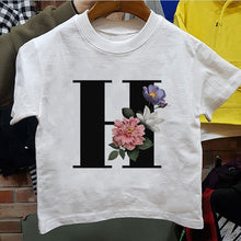 Load image into Gallery viewer, New Cartoon Flower English Alphabet Print Girls T Shirt Leisure Girl T-shirt Children Harajuku Boy Tshirt Kawaii Kids Tops Vogue