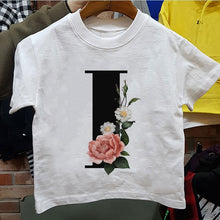 Load image into Gallery viewer, New Cartoon Flower English Alphabet Print Girls T Shirt Leisure Girl T-shirt Children Harajuku Boy Tshirt Kawaii Kids Tops Vogue