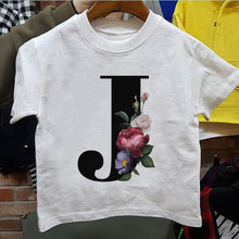 Load image into Gallery viewer, New Cartoon Flower English Alphabet Print Girls T Shirt Leisure Girl T-shirt Children Harajuku Boy Tshirt Kawaii Kids Tops Vogue