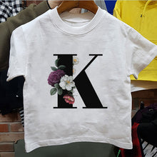 Load image into Gallery viewer, New Cartoon Flower English Alphabet Print Girls T Shirt Leisure Girl T-shirt Children Harajuku Boy Tshirt Kawaii Kids Tops Vogue