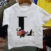 Load image into Gallery viewer, New Cartoon Flower English Alphabet Print Girls T Shirt Leisure Girl T-shirt Children Harajuku Boy Tshirt Kawaii Kids Tops Vogue