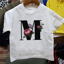 Load image into Gallery viewer, New Cartoon Flower English Alphabet Print Girls T Shirt Leisure Girl T-shirt Children Harajuku Boy Tshirt Kawaii Kids Tops Vogue