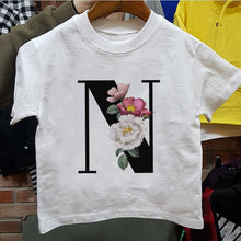 Load image into Gallery viewer, New Cartoon Flower English Alphabet Print Girls T Shirt Leisure Girl T-shirt Children Harajuku Boy Tshirt Kawaii Kids Tops Vogue