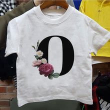 Load image into Gallery viewer, New Cartoon Flower English Alphabet Print Girls T Shirt Leisure Girl T-shirt Children Harajuku Boy Tshirt Kawaii Kids Tops Vogue