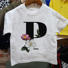 Load image into Gallery viewer, New Cartoon Flower English Alphabet Print Girls T Shirt Leisure Girl T-shirt Children Harajuku Boy Tshirt Kawaii Kids Tops Vogue