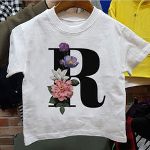 Load image into Gallery viewer, New Cartoon Flower English Alphabet Print Girls T Shirt Leisure Girl T-shirt Children Harajuku Boy Tshirt Kawaii Kids Tops Vogue