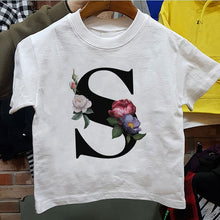 Load image into Gallery viewer, New Cartoon Flower English Alphabet Print Girls T Shirt Leisure Girl T-shirt Children Harajuku Boy Tshirt Kawaii Kids Tops Vogue