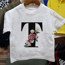 Load image into Gallery viewer, New Cartoon Flower English Alphabet Print Girls T Shirt Leisure Girl T-shirt Children Harajuku Boy Tshirt Kawaii Kids Tops Vogue