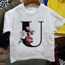 Load image into Gallery viewer, New Cartoon Flower English Alphabet Print Girls T Shirt Leisure Girl T-shirt Children Harajuku Boy Tshirt Kawaii Kids Tops Vogue