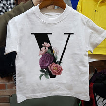 Load image into Gallery viewer, New Cartoon Flower English Alphabet Print Girls T Shirt Leisure Girl T-shirt Children Harajuku Boy Tshirt Kawaii Kids Tops Vogue