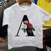 Load image into Gallery viewer, New Cartoon Flower English Alphabet Print Girls T Shirt Leisure Girl T-shirt Children Harajuku Boy Tshirt Kawaii Kids Tops Vogue