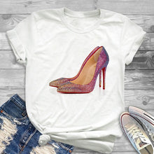Load image into Gallery viewer, White T-shirt women&#39;s shirt fashion high-heeled shoes printed T shirt women&#39;s summer short-sleeved casual street clothing Tshirt