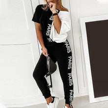 Load image into Gallery viewer, Off Shoulder Tracksuit Sets Women&#39;s 2 Piece Set Letter Print Short Sleeve Female Top Suit 2020 Summer Sport Pant Suits Ladies