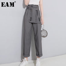Load image into Gallery viewer, [EAM] 2020 Spring High Waist Lace Up Black Slim Temperament Tide Trend Fashion New Women&#39;s Wild Casual Wide Leg Pants LA462