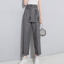 Load image into Gallery viewer, [EAM] 2020 Spring High Waist Lace Up Black Slim Temperament Tide Trend Fashion New Women&#39;s Wild Casual Wide Leg Pants LA462