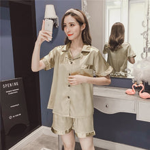Load image into Gallery viewer, JULY&#39;S SONG 2020 New Spring Summer Women Faux Silk Pajamas Set